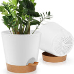 8-Inch Plant Pots, Self-Watering Planters with Drainage Holes & Saucers for Indoor and Outdoor Plants (2-Pack, White)