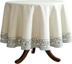 ISAENNE Designer Vintage Linen Elegant Round Tablecloth,Chinoiserie Floral Indoor Table Cloth,Wrinkle Resistant Decor Table Cover for Dining Thanksgiving Kitchen,Diameter 67"-Segerman B