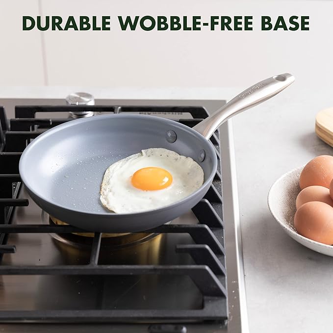 GreenPan Lima Ceramic Hard Anodized 8" Frying Pan Skillet Nonstick, PFAS/PFOA-Free Nontoxic Pots and Pans, Oven & Broiler Safe, Stainless Steel Handle, Cookware for Eggs & Omelet, Gray (Pack of 2)