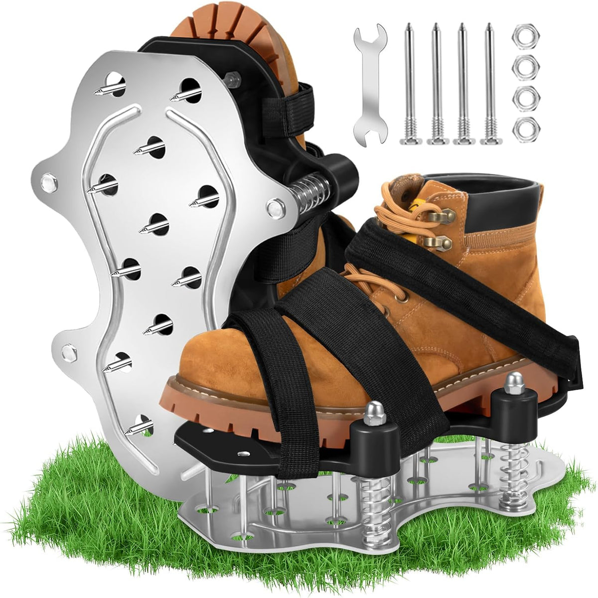 NAZZO Upgrade Lawn Aerator Shoes, Patented Double Layer Lawn Shoes, Aluminum Soleplate Spring-Loaded Design, No Dirt on The Shoes, Soil Yard Aerator Tool for Aerating Patio Garden, Black