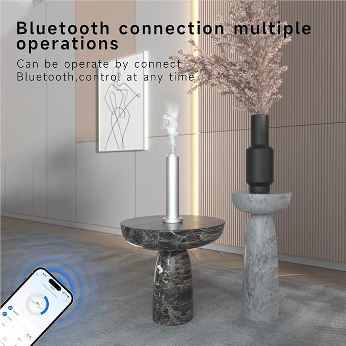 Wireless Essential Oil Diffuser: Smart Anti-Tip Aroma Diffuser with 3 Mist Modes, 1200 sq ft Coverage, Bluetooth Remote Control, Timer, Quiet Metal Body for Hotel Office Bedroom Large Home