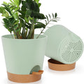 8-Inch Plant Pots, Self-Watering Planters with Drainage Holes & Saucers for Indoor and Outdoor Plants (2-Pack, Green)