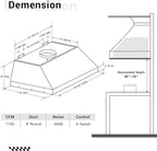 CHETTO C Stainless Steel Range Hood Cover with 4-Speed Vent Hood Insert Custom Handcrafted Metal Kitchen Fan with Towel Rack LED Light 42"W x21"D x30"H White Wall Mount