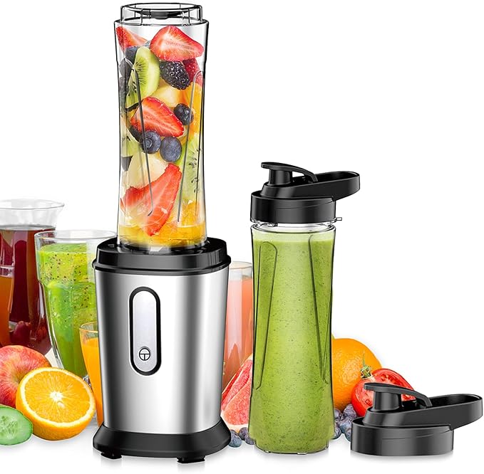 Electric Smoothie Blender, Powerful Small Blender with 2 Portable 20oz Tritan blender Bottles, BPA-Free Personal Blender with 4 Stainless Steel Blades, Mixer Smoothie Maker for Shakes and Smoothies