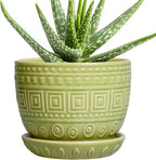 G EPGardening Ceramic Pots for Plants - 5.5 Inch Round Ceramic Planter for Indoor, Boho Succulent Pot with Drainage Hole and Plant Saucer, Gift for Plant Lover, Garden Home Desk Decor, Green