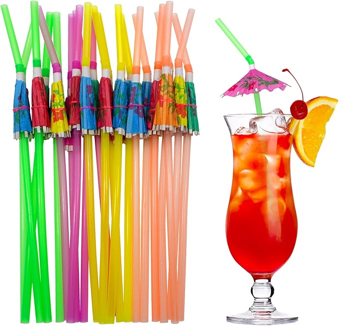 BLUE TOP 100pcs Umbrella Drink Straws 9.45 Inch Assorted Colors, Fancy Mini Paper Umbrella Drink for Cocktail,Milkshake,Juice,Great for Valentine's Day Beach Party,Hawaiian Party,Luau Party,Bar