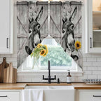 Funny Farm Animals Swag Valances for Windows, Vintage Barn Grey Sunflowers Rod Pocket Kitchen Curtains Valance, Kitchen Window Curtains Swag for Cafe Bathroom Living Room, 2 Panels, 36x63 inch
