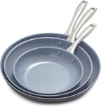 GreenPan Lima Hard Anodized 8" 10" & 12" Frying Pan Skillet Set, Ceramic Nonstick, PFAS-Free Nontoxic Pots & Pans, Oven & Broiler Safe, Stainless Steel Handles, Cookware for Eggs & Omelet, Gray