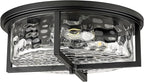 Large Industrial Flush Mount Ceiling Light, 3-Light Modern Close to Ceiling Lights, Hammered Kitchen Ceiling Light for Hallway, Kitchen, Bathroom, Dining Room (Black, 16" D)