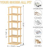 6-Tier Bamboo Shoe Rack - Vertical Shoe Rack for Small Spaces, Tall Narrow Shoe Rack Organizer for Closet Entryway Corner Garage and Bedroom,Free Stackable DIY，Primary Colours