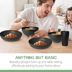 Teivio 88-Piece Kitchen Plastic Wheat Straw Dinnerware Set, Service for 8, Dinner Plates, Plates and Bowls Sets,Pasta Bowls,Cups, Flatware, Dishwasher Safe, Unbreakable Outdoor Camping Dishes, Black