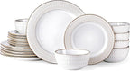 GBHOME Ceramic Dinnerware Sets,18 pcs Embossed Elegant Stoneware Plates and Bowls Sets, Housewarming Wedding Gift | Dishwasher & Microwave Safe | Dishes Set Service for 6
