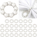 30Pcs Pearl Napkin Rings, Round Napkin Buckles Wedding Beaded White Napkin Rings Silver Napkin Ring Holder for Formal Dinner Reception Party Banquet Table Decor (Sliver)