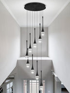 9-Lights Black Pendant Chandliers 100'' High Staircase Ceiling Chandeliers Crystal Bubble Raindrop Lighting Chandelier Ceiling Living Room Dimmable 2700-6000k LED Dining Lighting
