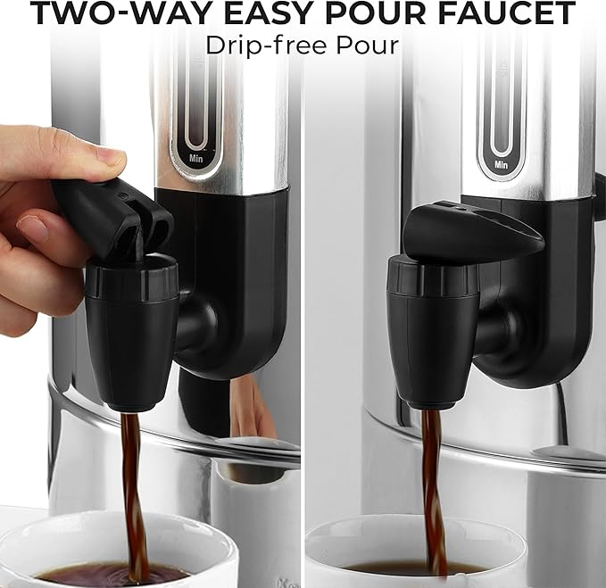 Zulay Commercial Coffee Maker Machine Urn - Large Percolator Pot Dispenser With Double-Wall Stainless Steel, Quick Brew, Stays Hot - Also for Water, Tea, Beverage at Events & Catering - 100 Cup Silver