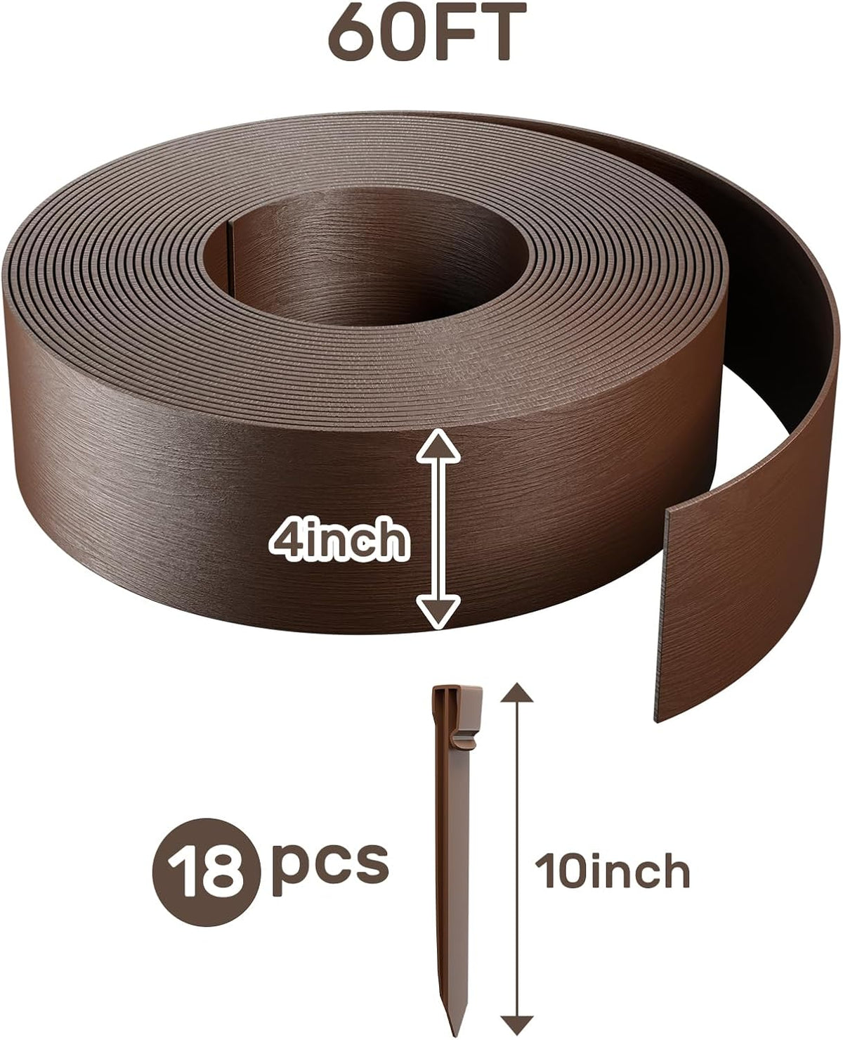 AGTEK 60FT Plastic Landscape Edging Coil Kit, 4 inch High Terrace Board Garden Edging Border with 18 Stakes