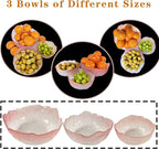 Glass Salad Bowls Set 3 Irregular Shaped Mixing Bowls Ideal for Kitchen Prep of Fruit, Pasta, Popcorn & Snacks - Stylish and Functional Tableware Essential (Pink)