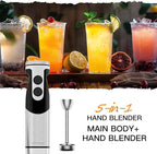 MegaWise Pro Titanium Reinforced 5-in-1 Immersion Hand Blender, Powerful Motor with 80% Sharper Blades, 12-Speed Corded Blender, Including 500ml Chopper, 600ml Beaker, Whisk and Milk Frother (Black)