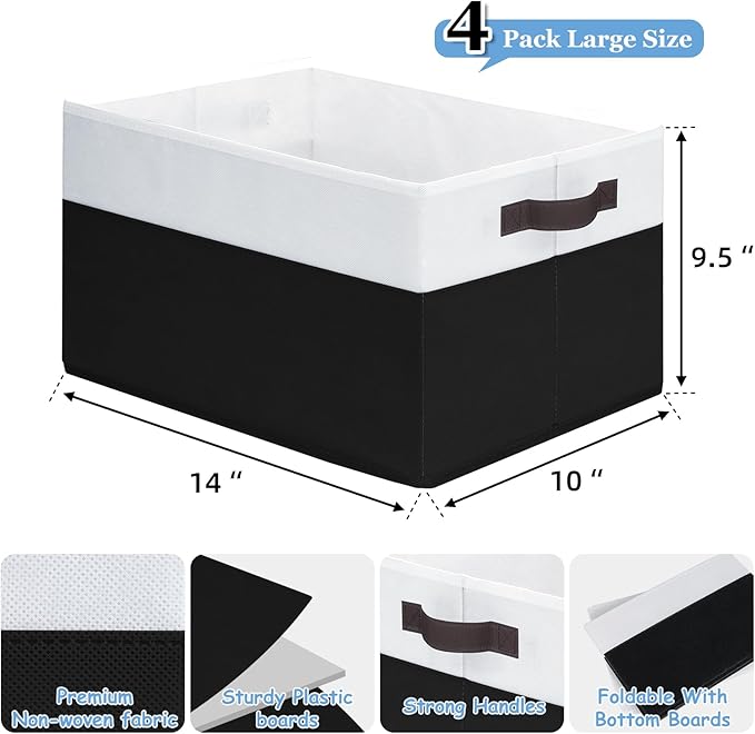 Criusia Large Storage Bins for Shelves 4 Pack, Closet Storage Baskets for Clothes Blanket Beddings Towels, Collapsible Fabric Closet Organizer Bins with Handles/ Laundry Room Organization