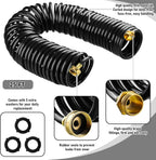 Pangda 25 Ft x 3/8'' Coil Garden Hose EVA Recoil Garden Self Coiling Expanding Water Hose with 6 Function Spray Nozzle Universal 3/4'' Brass Connector Fitting for Outdoor Yard(Black)