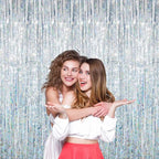 GOER 6.4 ft x 8.2 ft Metallic Tinsel Foil Fringe Curtains,Pack of 2 Party Streamer Backdrop for Birthday,Graduation Decorations and New Year Eve (Shiny Silver)