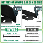 Landscape Edging Border - 4” x 20’ Edging for Landscaping with 30 Stakes, 0.15" Thick No Dig Lawn Edging for Garden Border, Flexible Flower Bed Edging Borders with Connector for Yard, Walkway