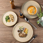 GBHOME Ceramic Dinnerware Sets for 4, 12 Pieces Stoneware Plates and Bowls Sets, Reactive Glaze Dishes -Scratch Resistant, Dishwasher&Microwave Safe-Warm Sand