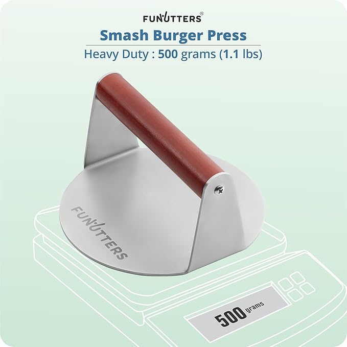 Smash Burger Press Patty Maker, 6'' Hamburger Smasher Tool, Heavy-Duty Stainless Steel 304, BBQ Grill and Flattop Griddle Accessory - Commercial Grade