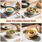Wheat Straw Camping Bowls Sets of 6,Unbreakable 26oz Lightweight Bowls Sets for Outdoors Activity,Breakfast Bowls for Cereal and Salad.Vibrant Series