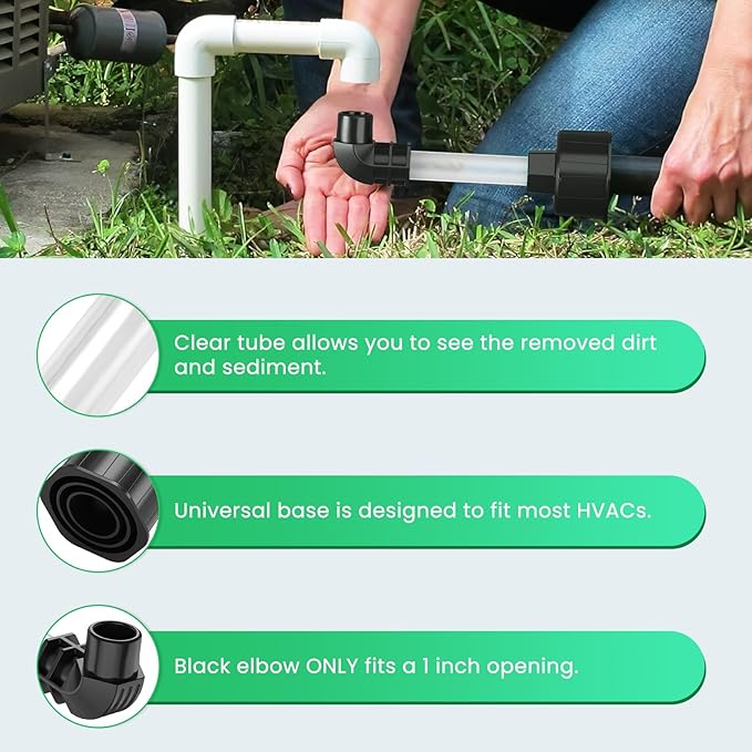 AC Drain Line Unclogger, HVAC to PVC Pipe AC Drain Line Cleaner Tool, A/C Condensate Drain Line Cleaner Adapter, AC Drain Sucker Wet Vac Attachment to Evacuate & Unclog AC Drain Lines-Black