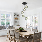 KCO Lighting 5 Light Cluster Pendant Lighting Black Globe Cluster Pendant Light Mid Century Modern Stairwell Chandelier Lighting Vintage Green Glass Pendant Light for Kitchen Island, L1170-G