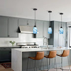 Mini Glass Pendant Light 4.72" with Handblown Blue Marble Art Glass Hanging Light 3-Pack Oval Ceiling Hanging Light Fixture for Dining Room Kitchen Island Cafe Foyer Hallway