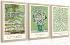 FASWQ Wood Framed Monet Van Gogh William Morris Wall Art, Grass Botanical Wall Decor, Mid Century Impressionist Canvas Paintings, Modern Green Landscape Poster Print for Living Room Bedroom 12"x16"x3