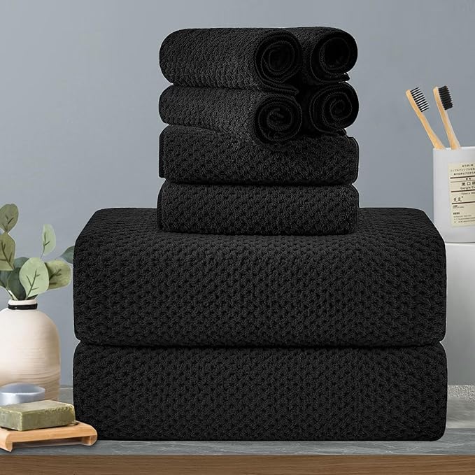 8-Piece Black Bath Towels Set,2 Oversized Large Bath Towels Sheet,2 Hand Towels and 4 Washcloths - 600 GSM Soft Luxury Towel Set,Highly Absorbent Quick Dry Towel Collection for Bathroom,Hotel and Spa