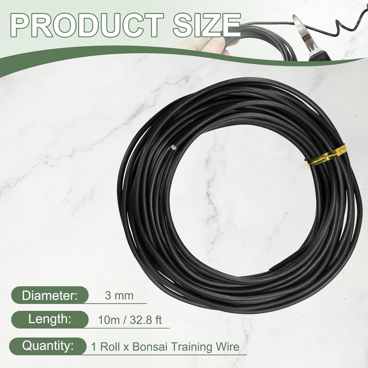Bonsai Training Wire, 3 mm x 32.8 ft Anodized Aluminum Floral Plant Training Wire Bendable Metal Stems Accessories for Gardening Branch Fixing Crafts (Black)
