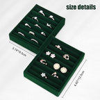 DesignSter Small Jewelry Tray-Ring Organizer 2PCS Premium Velvet Rings Earrings Display Tray Storage Insert Holder for Jewelry Box, Drawer, Dresser (8 Slots, Green)