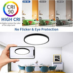 20 Inch Black Led Ceiling Light, Dimmable with Remote Control, Modern, Ultra Thin Flush Mount, Round Light Fixtures, 48W, 4800 Lumen, for Bedroom, Living Room, Kitchen, Dining Room