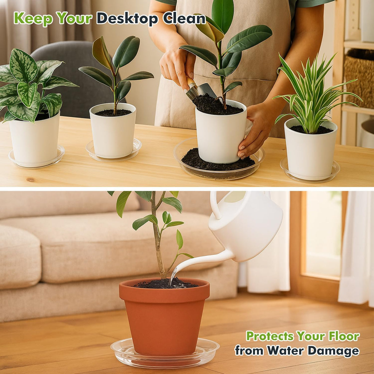 20 Packs 16 Inches Large Clear Plant Saucers for Indoor Outdoor Use Heavy Duty Plastic Plant Trays for Planter Bulk Flower Pot Drip Trays to Catch Water, 4 to 20 Inch