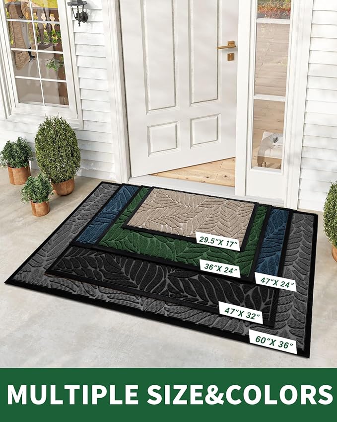 Yimobra Front Door Mat Outdoor Indoor, 47x32 All-Season Waterproof Welcome Mat, All-Weather Outside Entrance Mat, Non-Slip Patio Porch Doormat, Low Profile, Fade Resistant, Green