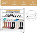 KEETDY 3-Tier Long Shoe Rack for Closet Metal Shoe Organizer for Entryway, Wide Stackable Shoe Storage Shelf with Sturdy Wire Grid for Closet Floor, Bedroom, White