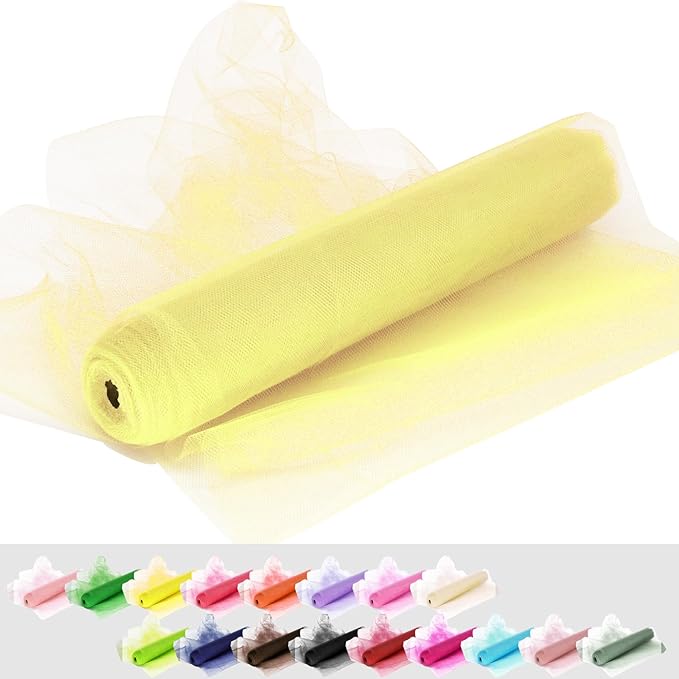 Tulle Fabric Rolls, 54 Inch by 10 Yards (30 ft) Tulle Ribbon for Wedding Party Decoration Sheer Fabric Spool Bolt, Ceiling Decor, Tutu Skirt, Christmas Gift Wrapping, Soft & Drape (Baby Maize)