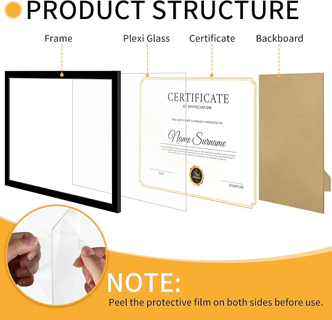 18 Packs 8.5x11 Multi Picture Frames Set, Certificate Frame for Document Diploma Award, Light Weight Bulk 8.5 by 11 Frames For Wall Hanging and Table, Black