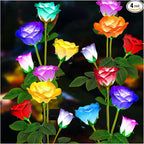 TONULAX Solar Garden Lights - Upgraded Outdoor Light, 7 Color Changing Rose Lights for Yard,Garden Decoration, Enlarged Solar Panel, More Realistic Rose Flower (4 Packs)