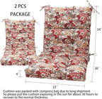 Magpie Fabrics Indoor/Outdoor Tufted High Back Chair Cushion Set of 2, Waterproof Deep Seating Rocking Chair Outdoor Chaise Lounge Sun Lounger Chair Cushions(Botanical Red Orange)