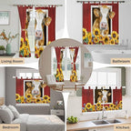 Cows Sunflowers Bedroom Curtains 72 Inch Length, Window Curtains Tab Top, Spring Floral Bees Farmhouse Barn Light Filtering Window Treatments Drapes 52"x72" 2 Panel