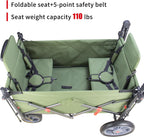 Collapsible Foldable Wagon Cart with Quick-Release Wheels & 2 Seats - Heavy-Duty Utility Wagon 265LBS Capacity for Camping, Garden, Shopping (Green)