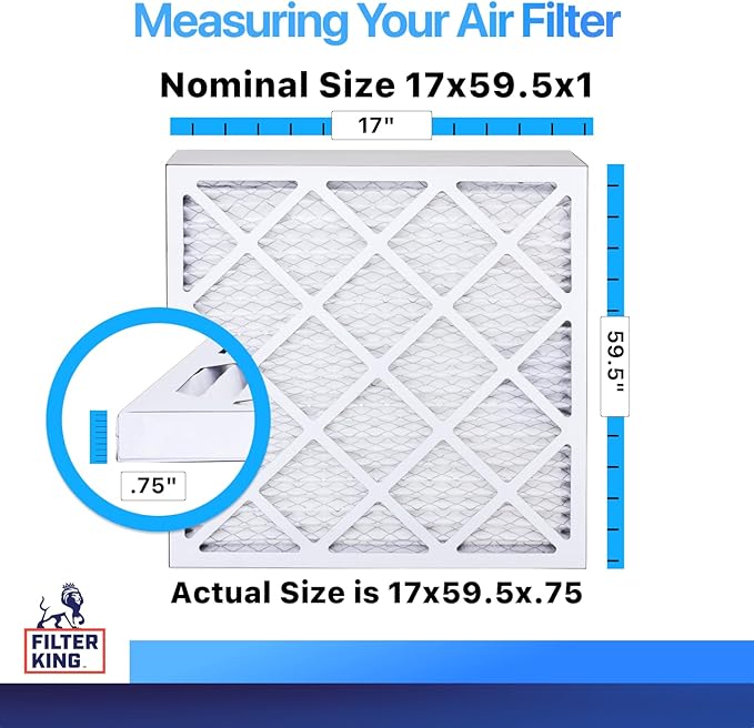 Filter King 17x59.5x1 Air Filter | 4-PACK | MERV 8 HVAC Pleated A/C Furnace Filters | MADE IN USA | Actual Size: 17 x 59.5 x .75"