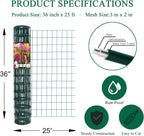 Green PVC Coated Welded Wire Fence 36 Inch x 25 Foot, 2 Inch x 3 Inch 16GA, Garden Border Fencing Roll Vinyl Coating Metal Wire Mesh for Yard Vegetable Plant Protection Poultry Netting