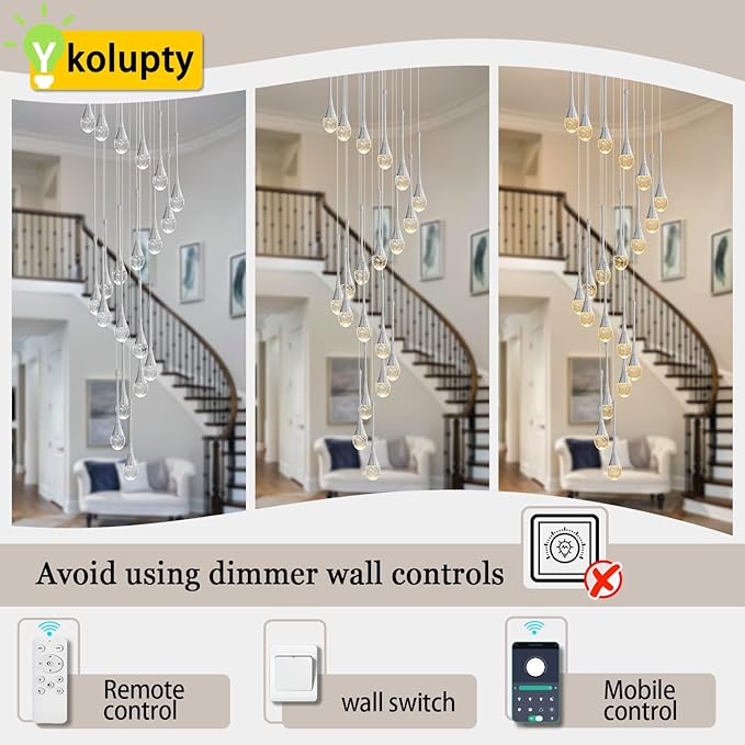 H138 Modern Chandelier for High Ceiling 26-Lights Chrome Raindrop Chandeliers Crystal Pendant Light Fixture Large Chandelier for Staircase Foyer Villa Dimmable LED Hanging Light