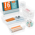 WOWBOX 16 PCS Clear Plastic Drawer Organizer Set, 4 Sizes Desk Drawer Organization and Storage Containers for Makeup, Cosmetics, Jewelry and Gadgets in Kitchen, Bathroom, Bedroom, Office, Clear